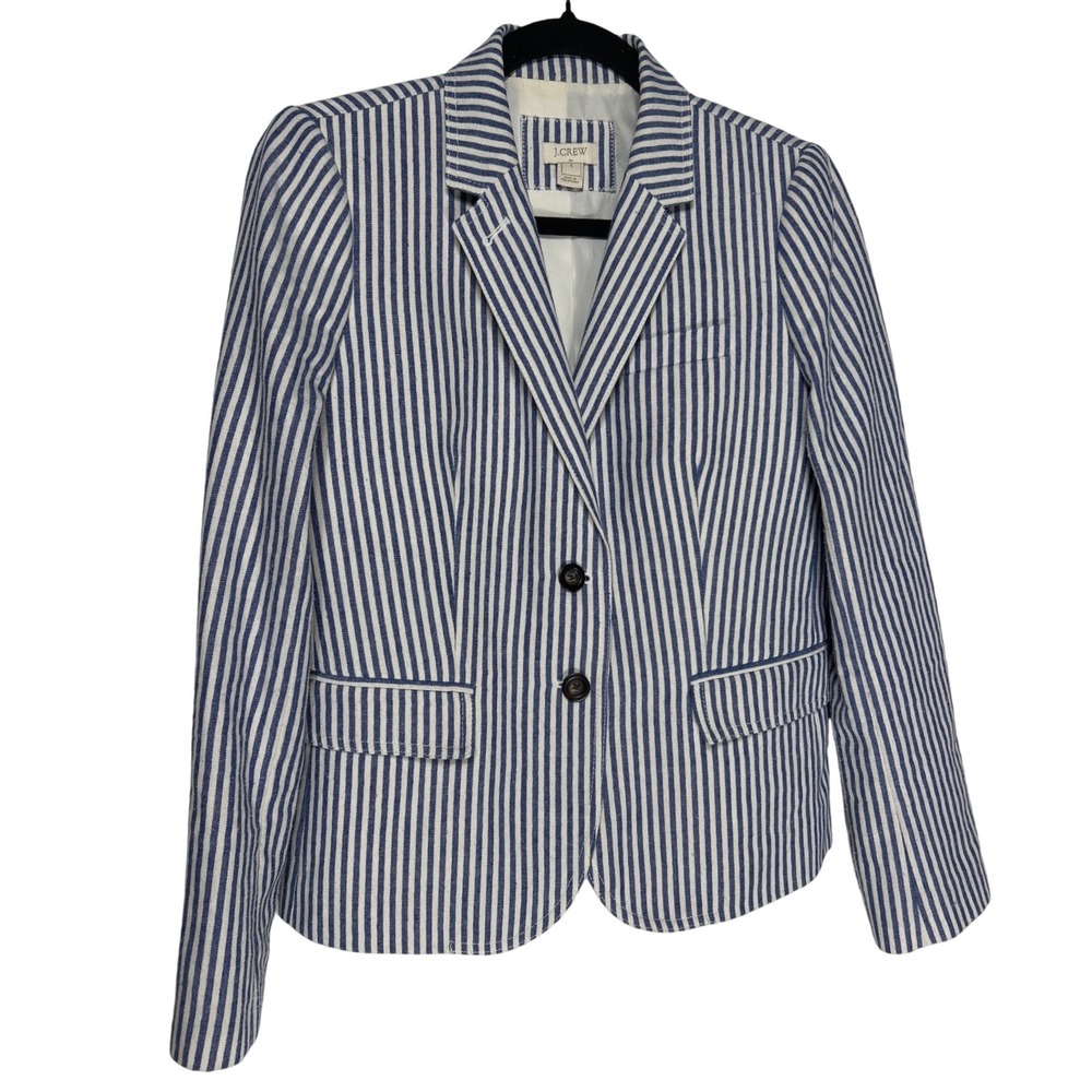 J.Crew Womens Blue White Striped Blazer Jacket Two Button Size 6 Preppy Nautical